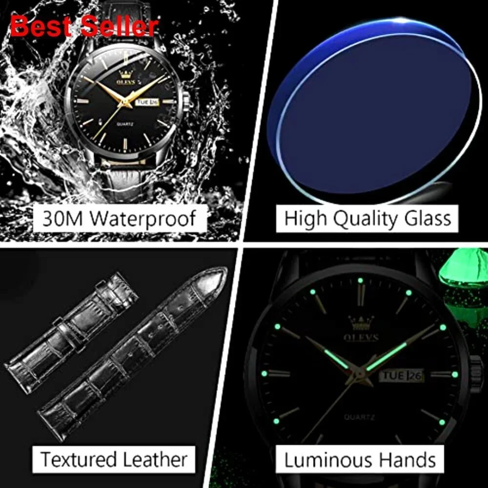 Men's Stainless Steel Analog Quartz Watch with Luminous Hands